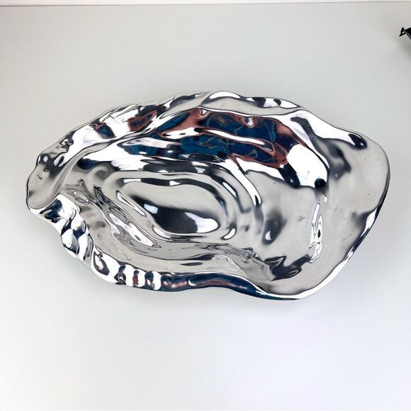 BEATRIZ BALL Oyster Bowl Ocean Platter 15” Aluminum With Two Spoons - Picture 4 of 16